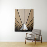 Art deco sun in tan tapestry<br><div class="desc">A classic art deco style sun pattern created in tan. 

An iconic pattern of the sun rising from behind a stylized art deco shaped building. A simple yet elegant design,  true to the era</div>