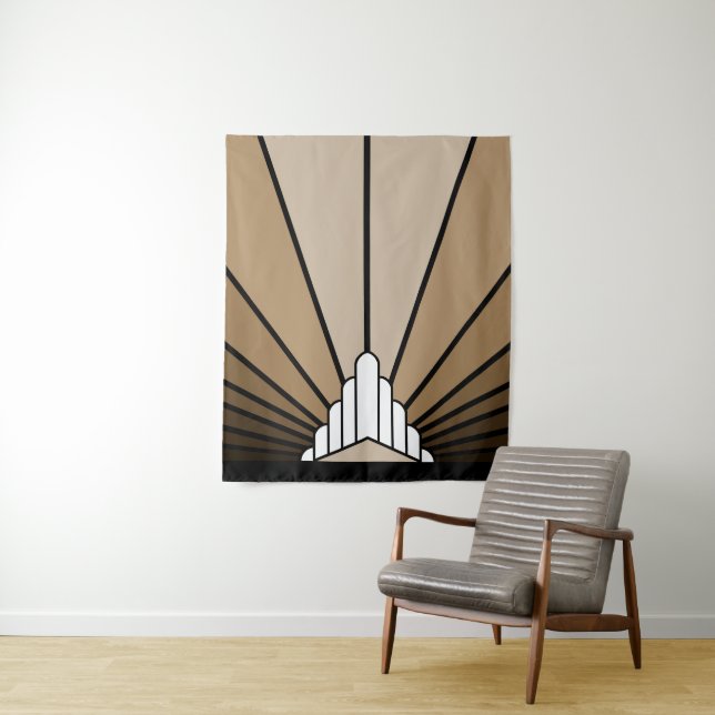 Art deco sun in tan tapestry (In Situ)