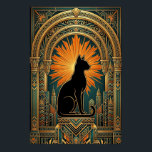Art Deco Sunburst Black Cat Wall Art<br><div class="desc">This striking art deco cat artwork showcases a black feline sitting proudly on a geometric pedestal, framed by a dramatic gold sunburst halo and ornate arches. Rich teal and amber tones echo classic 1920s design for a luxurious vintage feel. Perfect for cat lovers and art deco interiors, this piece adds...</div>