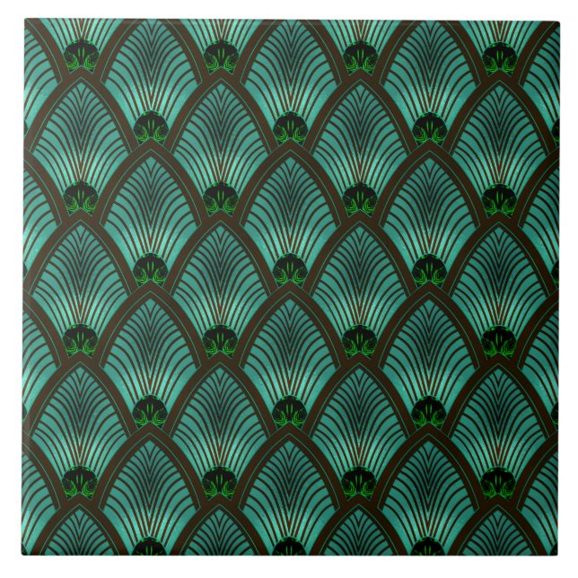 Art Deco Sunburst Fan in Metallic Green Tile (Front)