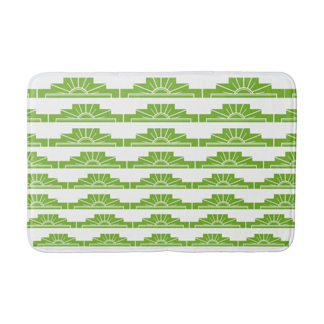 Art Deco Sunburst Pattern in White and Lime Bath Mat (Front)