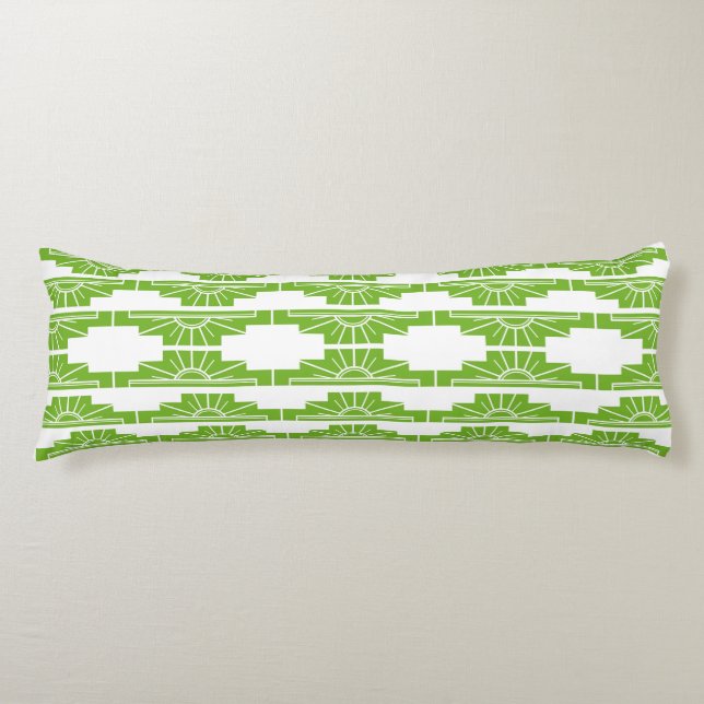 Art Deco Sunburst Pattern in White and Lime Body Cushion (Front)