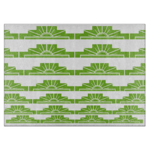 Art Deco Sunburst Pattern in White and Lime Cutting Board