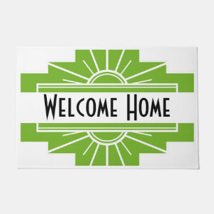 Art Deco Sunburst Pattern in White and Lime Doorma Doormat