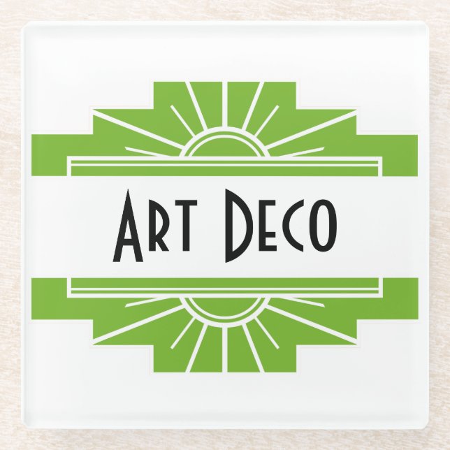 Art Deco Sunburst Pattern in White and Lime Glass  Coaster (Front)