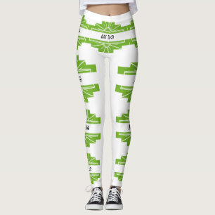 Art Deco Sunburst Pattern in White and Lime Leggings
