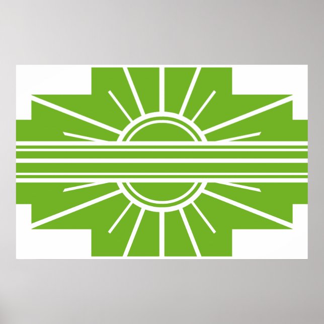 Art Deco Sunburst Pattern in White and Lime Poster (Front)