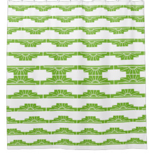Art Deco Sunburst Pattern in White and Lime Shower Curtain