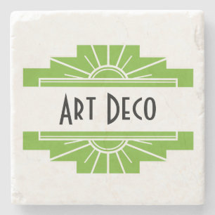 Art Deco Sunburst Pattern in White and Lime Stone  Stone Coaster