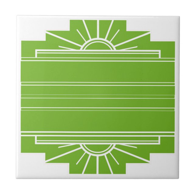 Art Deco Sunburst Pattern in White and Lime Tile (Front)