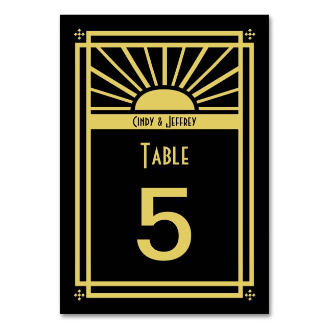 Art Deco Sunburst Table Numbers Cards (Front)