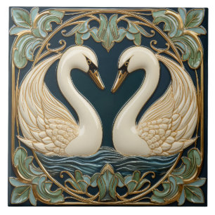 Art Deco Swan Couple Wall Decorative Art Nouveau Tile