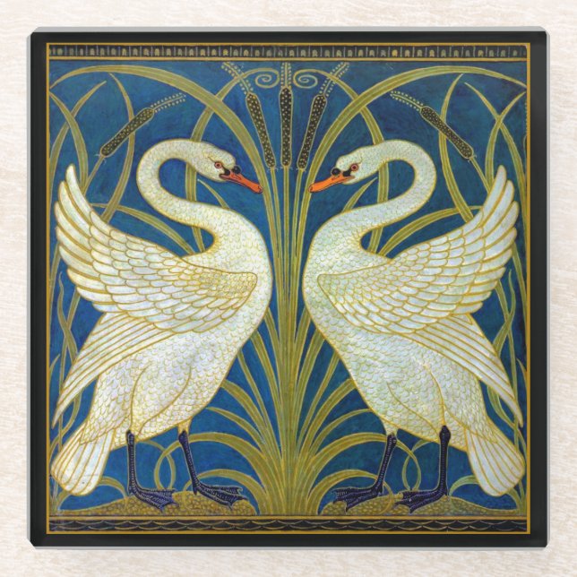 Art Deco Swans Glass Coaster (Front)