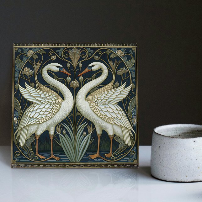 Art Deco Swans Wall Decor Art Nouveau Swan Ceramic Tile (Creator Uploaded)