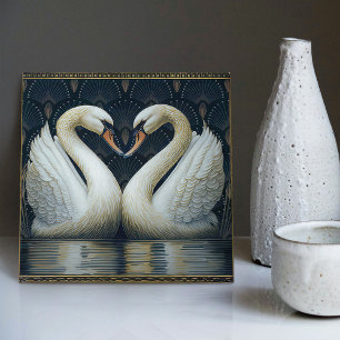 Art Deco Swans Wall Decor Art Nouveau Swan Tile