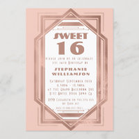 Art Deco Sweet 16 Rose Gold and Blush Pink Gatsby