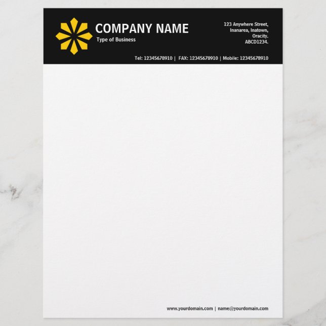 Art Deco Symbol (Amber) 2in Colour Header - Black Custom Letterhead (Front)