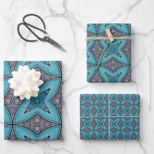 Art Deco Teal Black White Graphic Pattern Wrapping Paper Sheet