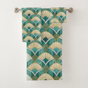 Art Deco Teal Fan Bath Towel Set