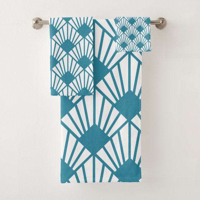 Art Deco Teal Fans  Bath Towel Set (Insitu)