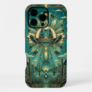 Art Deco Teal & Gold iPhone 16 Pro Max Case 