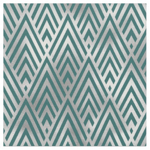 Art Deco Teal Silver Geometric Line Diamond Fabric