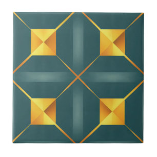 Art Deco Teal Squares Tile