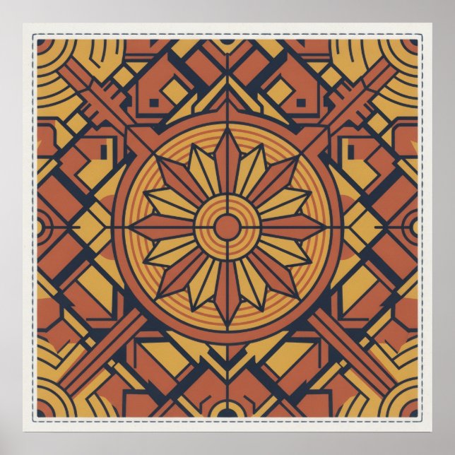 Art Deco Terracotta Mustard Sunburst Art Poster (Front)