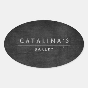 Art Deco Text on Black Wood Oval Sticker