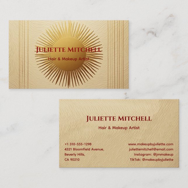 Art Deco Textured Gold Sunburst Business Card (Front/Back)