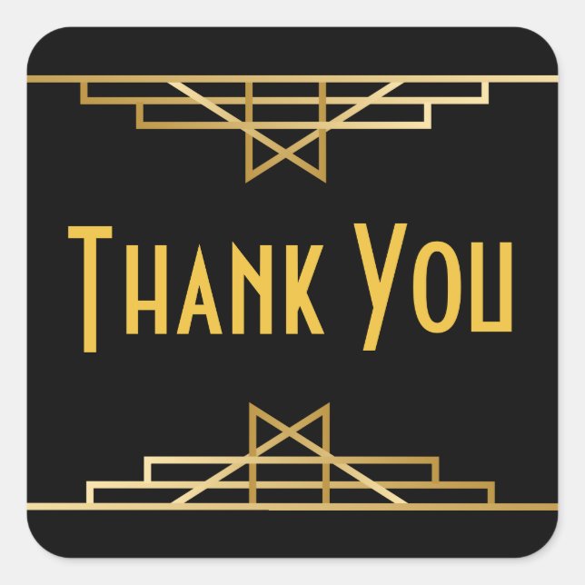 Art Deco Thank You Black & Gold Gatsby Wedding Square Sticker (Front)