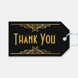Art Deco Thank You Black & Gold Great Gatsby Party Gift Tags