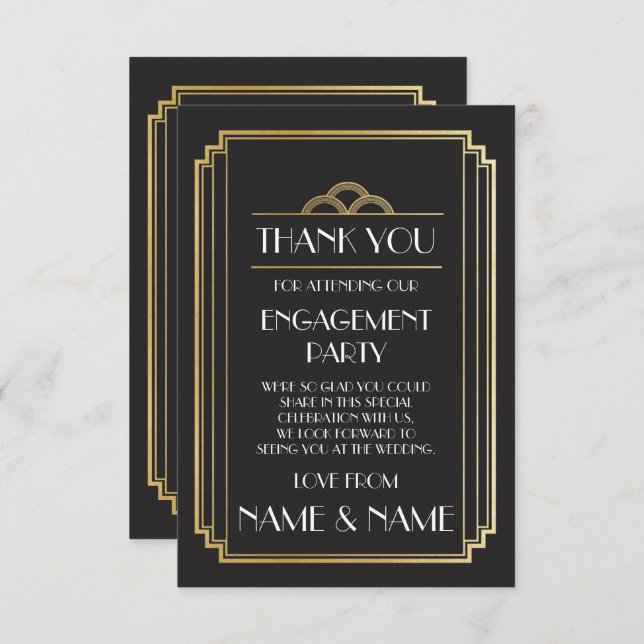 Art Deco Thank You Engagement Wedding Cards (Front/Back)