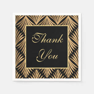 Art Deco Thank You Floral Great Gatsby Black Gold Napkin