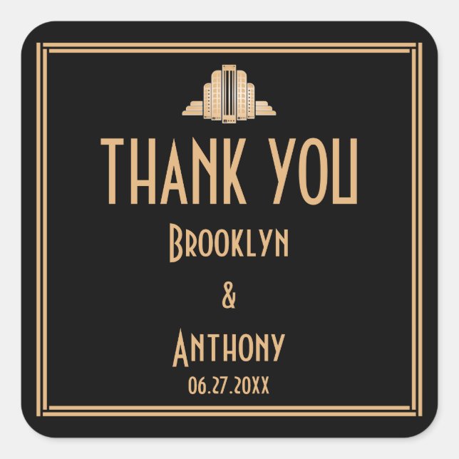 Art Deco Thank You Great Gatsby Wedding Stickers (Front)