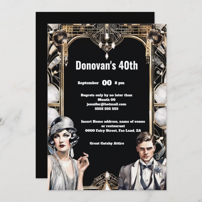 Art deco The Great Gatsby Flapper girl man 1920's Invitation (Front/Back)