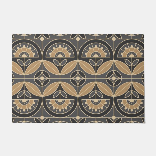 Art Deco Tile Floral 2 (grey and sand) Doormat (Front)