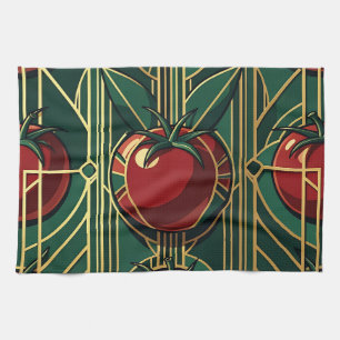 Art Deco Tomato Pattern Tea Towel