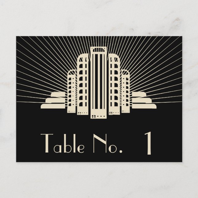 Art Deco Tower Ray in Black and Ivory Table Number Postcard (Front)