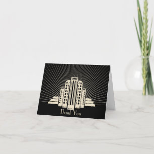 Art Deco Tower Ray in Black and Ivory Thank You Card