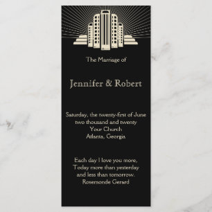 Art Deco Tower Ray Wedding Program Programme