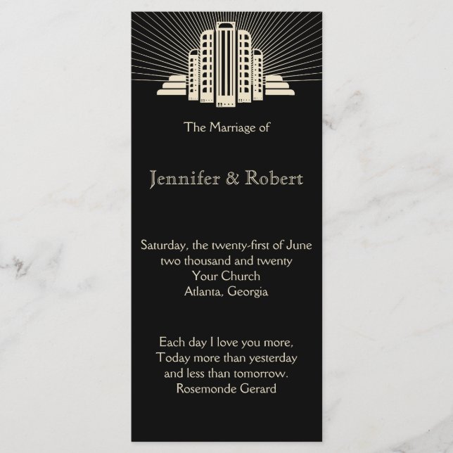 Art Deco Tower Ray Wedding Program Programme (Front)
