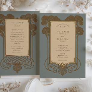 Art Deco Tree & Scrollwork Wedding Invitation