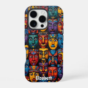 Art Deco Tribal Faces iPhone 16 Pro Case