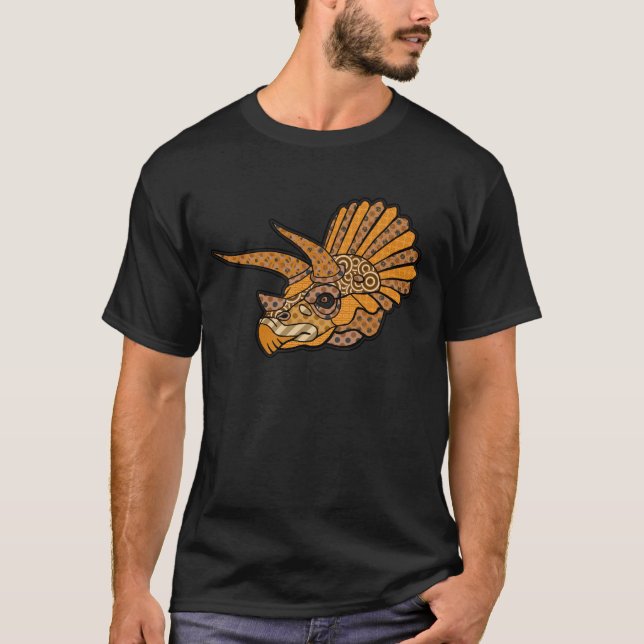 Art deco Triceratops- Orange T-Shirt (Front)
