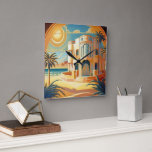 Art Deco Tropical Beach Architecture Retro Vintage Square Wall Clock<br><div class="desc">Introducing the perfect addition to your beach-themed decor - our stunning art deco-style wall clock. This beautiful clock features a unique design of tropical palm trees and architecture in an art deco style, bringing a touch of vintage charm to any room. Hang this gorgeous clock in your living room, bedroom,...</div>