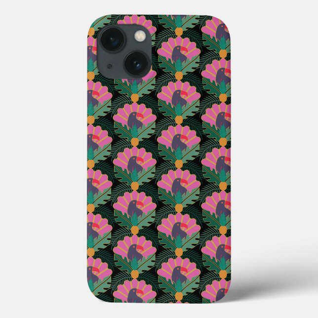 Art Deco Tropical Toucans & Pineapples Case-Mate iPhone Case (Back)