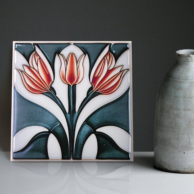 Art Deco Tulip Floral Wall Decor Art Nouveau Ceram Tile (Creator Uploaded)