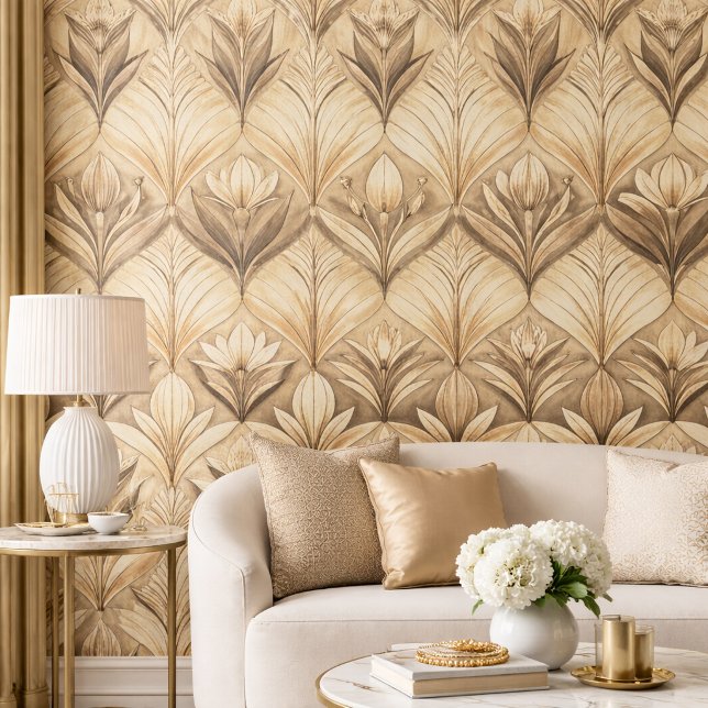 Art Deco Tulip Gold Sepia Pattern Wallpaper (Creator Uploaded)