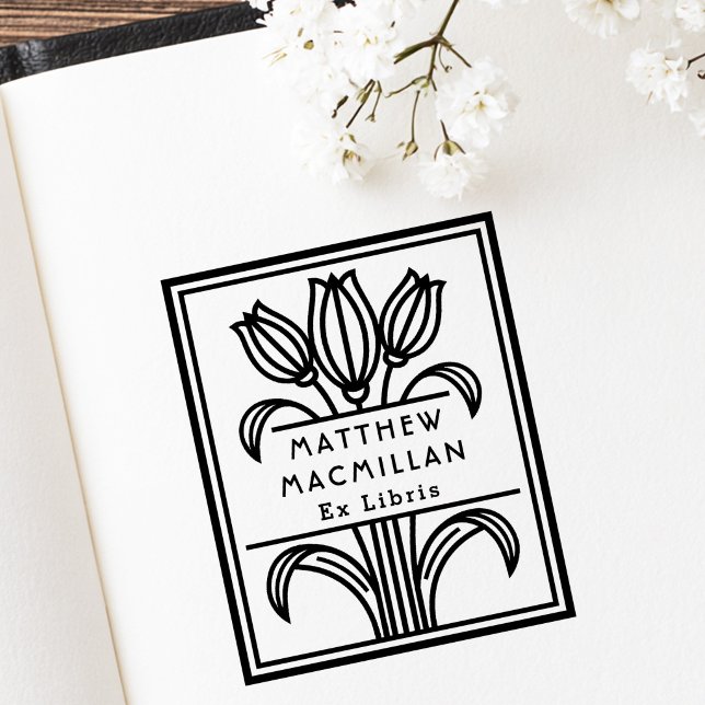 Art Deco Tulip name Ex libris library book Rubber Stamp (Art Deco Tulip name Ex libris library book Rubber Stamp)